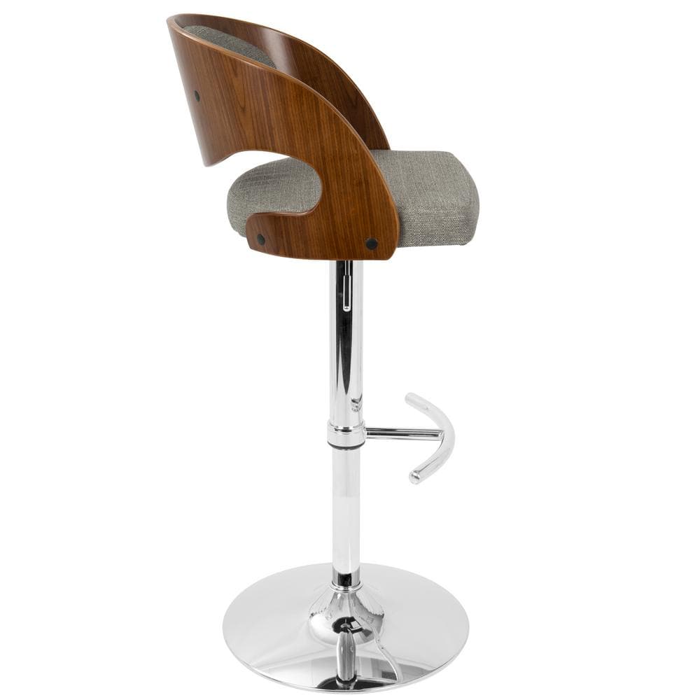 Contemporary Gray Leather and Wood Adjustable Swivel Bar Stool