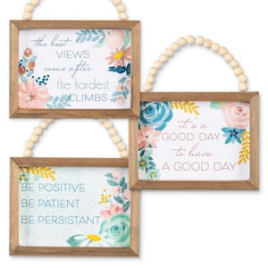 7.88 in. W Inspirational Wood Wall Art with Beaded Hanging Handles (Set of 3)