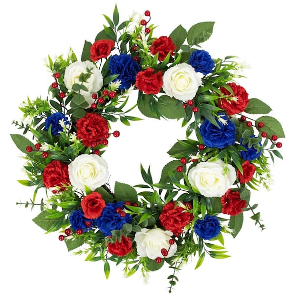 24 in. Carnation and Rose Artificial Americana Wreath