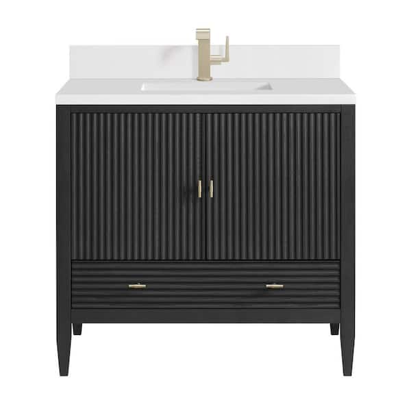 Myrrin 36.0 in. W x 23.5 in. D x 34.06 in. H Single Bathroom Vanity in Carbon Oak with White Zeus Quartz Top