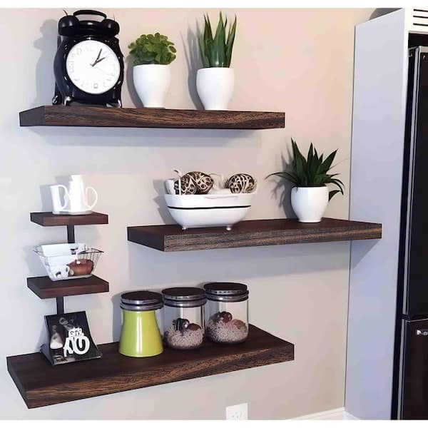 17 in. W x 6 in. D Walnut Wood Decorative Wall Shelf - Set Of 4 TG
