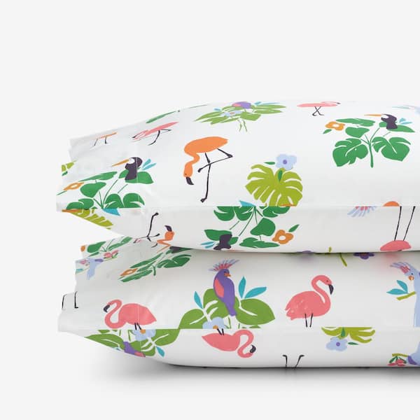 The Company Store Company Cotton Tropical Flamingo White Multi Cotton Percale King Pillowcase (Set of 2)