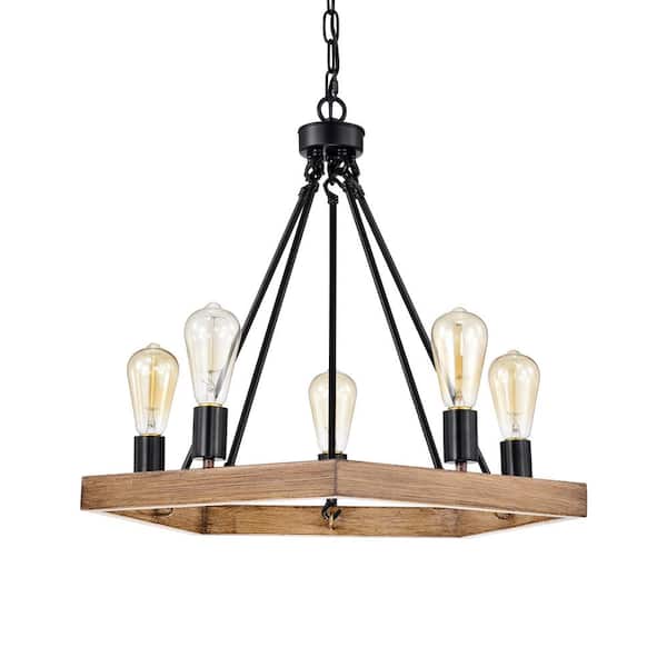 Warehouse of Tiffany 24 in. 5-Light Aafje Matte Black Finish Pentagon Chandelier