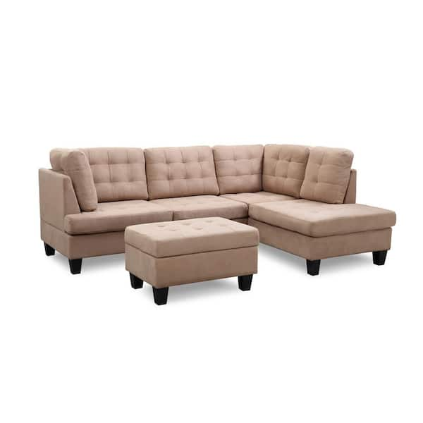 Eden 2-piece Beige Microfiber 3-seater L-shaped Sectional Sofa With 