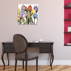 "Tulip Scape" Unframed Free Floating Tempered Art Glass Flower Wall Art Print 24 in. x 24 in. (Set of 2)