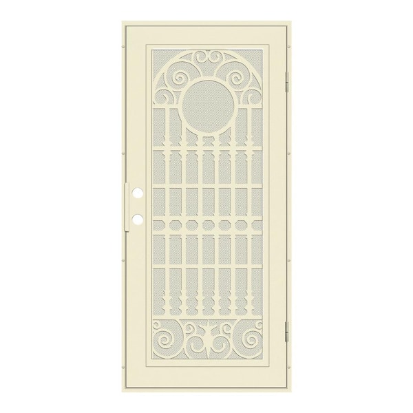 Unique Home Designs Spaniard 32 in. x 80 in. Left Hand/Outswing Beige Aluminum Security Door with Beige Perforated Metal Screen