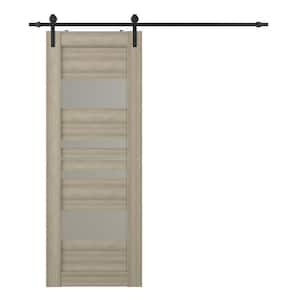 Romi 18 in. x 84 in. 5-Lite Frosted Glass Shambor Wood Composite Sliding Barn Door with Hardware Kit