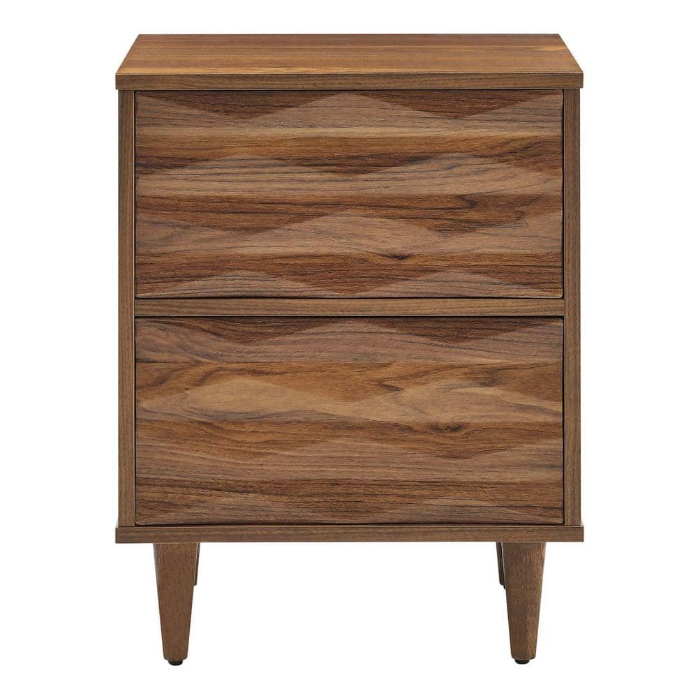 Walnut 2-Drawer Nightstand with Tapered Legs