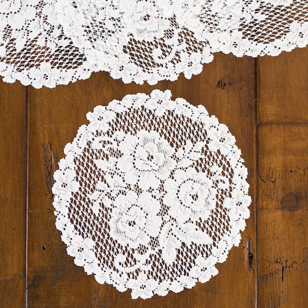 Heritage Lace Victorian Rose 11 in. White Round Doily (Set of 4