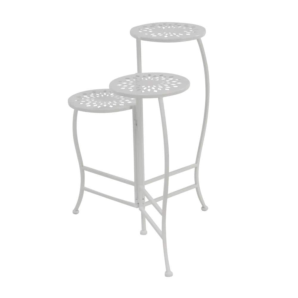 24" White Metal 3-Tier Folding Plant Stand