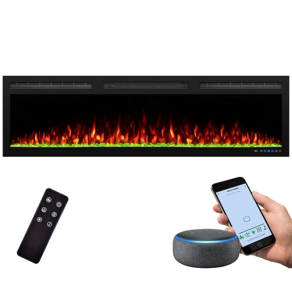 60 in. Wi-Fi Wall-Mount and Recessed Electric Fireplace Insert Overheating Protection Touchscreen Remote Crackling Sound
