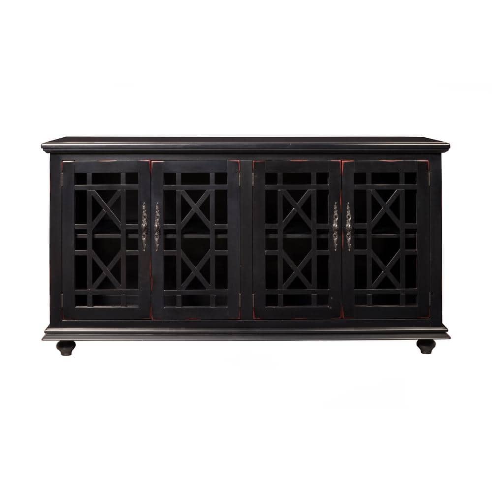 Parisian Antique Black 63" Transitional TV Stand with Glass Doors