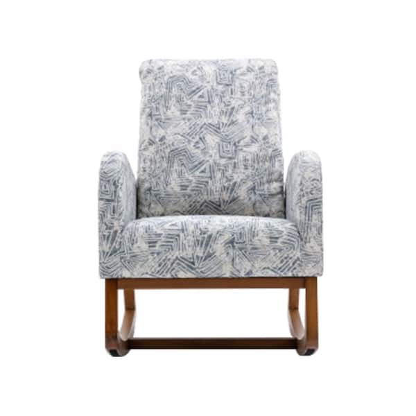 Unbranded Leisure Geometry Blue Teddy Fabric Rocking Chair with Solid Rubber Wood Leg