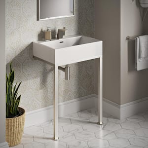 Concorde 24 in. Ceramic Console Sink White Basin Rectangle Matte Silver Legs