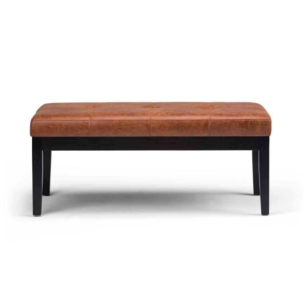 Slate Gray Tufted Rectangular Engineered Wood Bench Ottoman