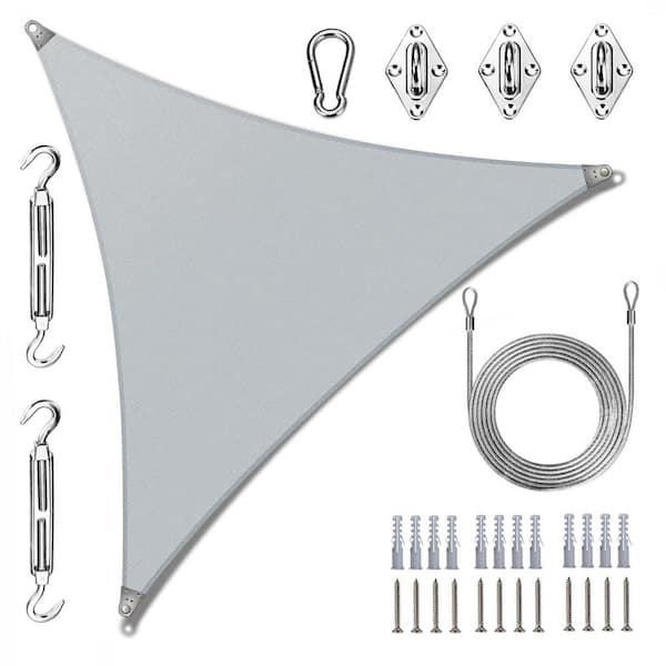 Super Ring 32 ft. x 32 ft. x32ft. Triangle Sun Shade Sail with Hardware Kit and Cable-Grey