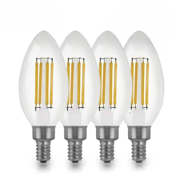 40-Watt Equivalent B10 E12 Candelabra Dimmable Clear Glass Chandelier LED Light Bulb Soft White 2700K (4-Pack)