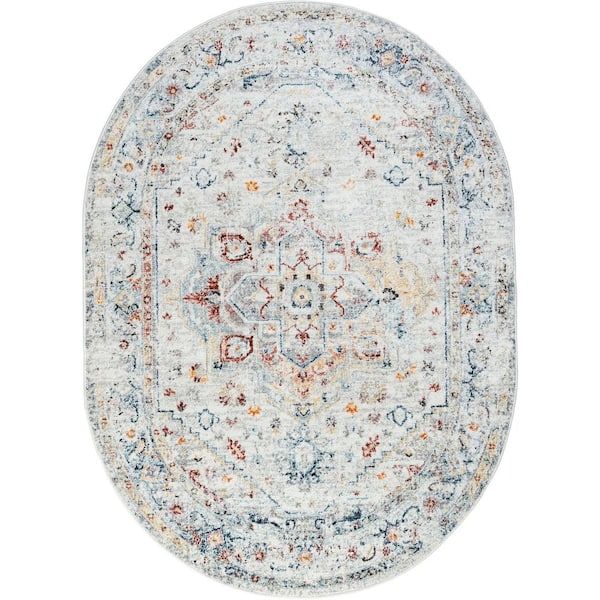 Tayse Rugs Wakefield Oriental Cream 4 ft. x 6ft. Oval Indoor Area Rug