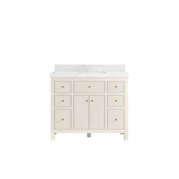 Willow Collections Sonoma 42 in. Single Sink Freestanding Alabaster Bath Vanity with Empira White Quartz Top Unassembled