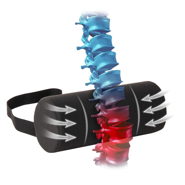 Lumbar Roll Pillow with Air-Cloud Memory Foam, Breathable Cover & Adjustable Strap, Black