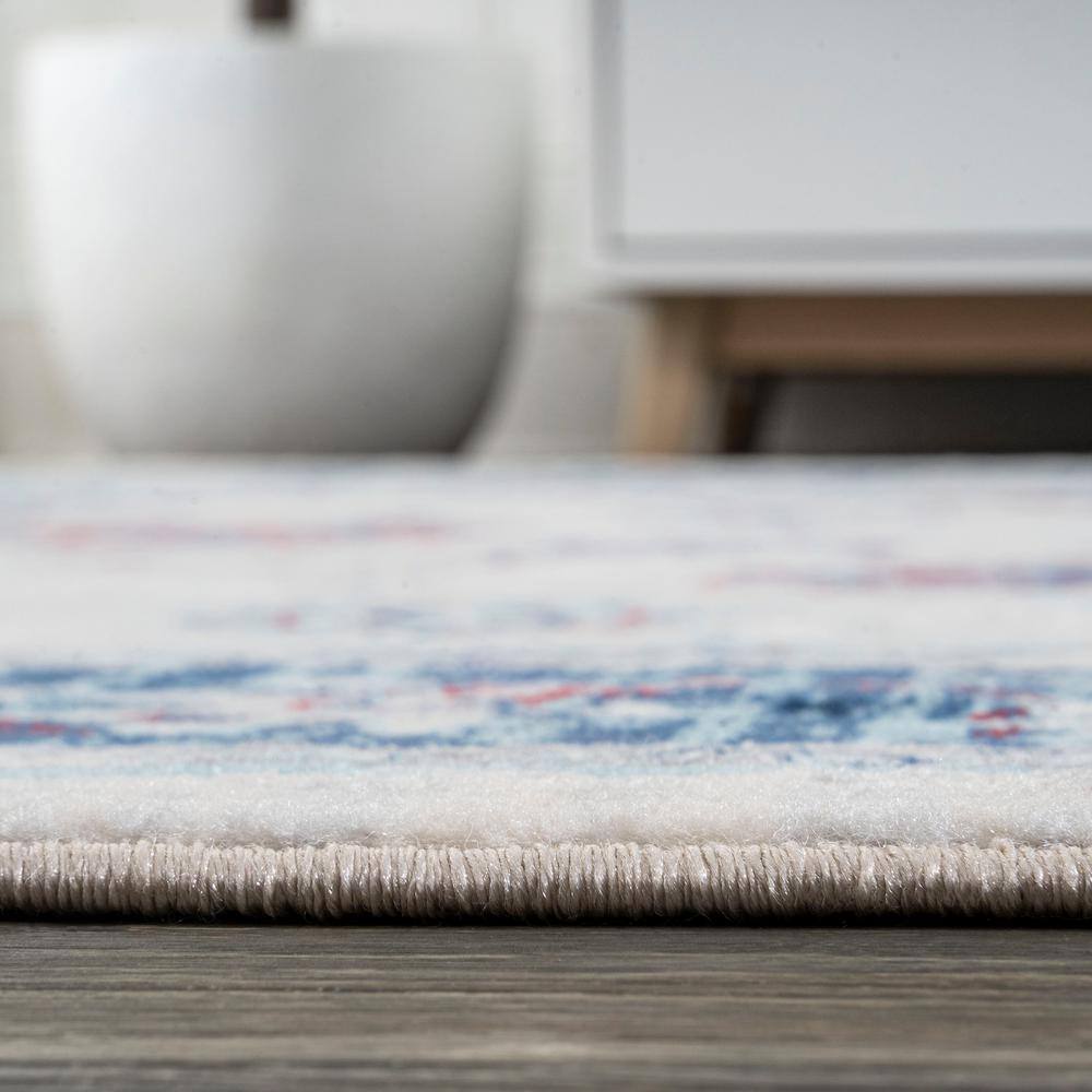 Elegant Ivory, Blue, and Red Vintage Persian-Style Runner Rug