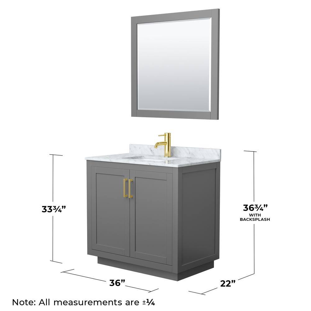 Miranda 36" Gray Wood and Carrara Marble Vanity with Gold Trim