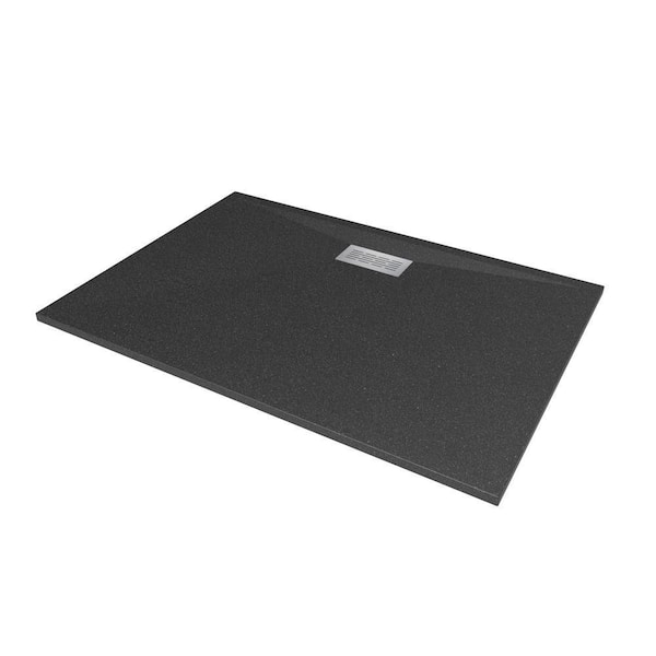 60 in. L x 42 in. W x 1.125 in. H Solid Composite Stone Shower Pan Base with Center Back Drain in Black Onyx Sand