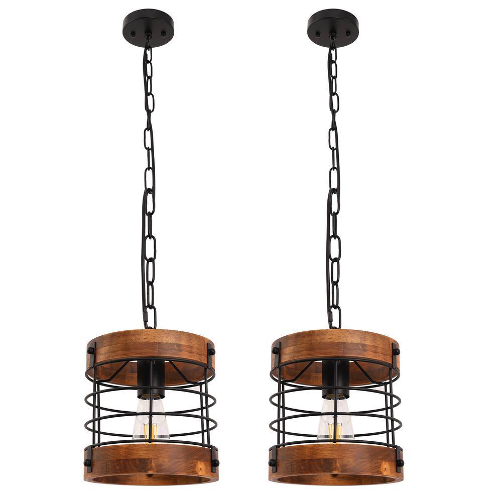 Briignite 8 in.1 Light Industrial Vintage Single Pendant, Wood and