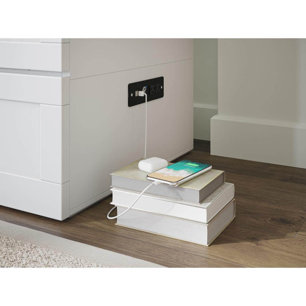 Murphy Full/Double White Wood Frame Upholstered Bed with Storage Drawer