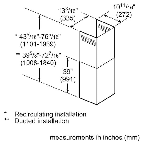 Chimney Extension for Bosch Box Style Wall Range Hoods in Stainless Steel