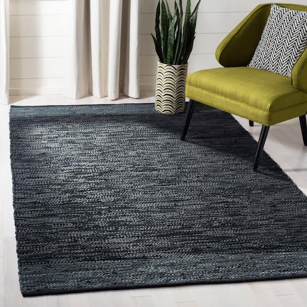 Vintage Leather Black/Gray 6 ft. x 9 ft. Solid Area Rug