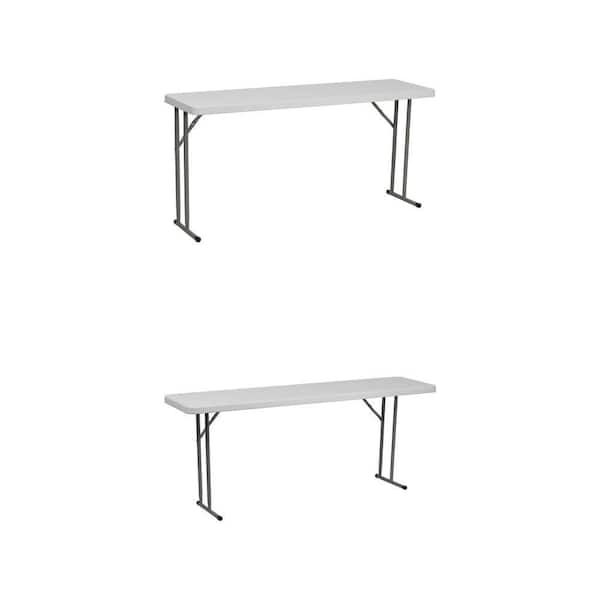 Kathryn Granite White Plastic Folding Tables: 60 in. L Rectangle Event and Party, and 72 in. Metal Frame Training Combo