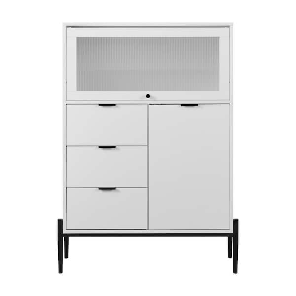 Tileon Sideboard with 3 Drawers, 1 door and 1 glass Door Wood Cabinet with Storage for Kitchen