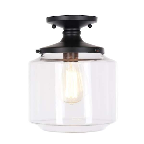 Cresswell 10.6 in. 1-Light Satin Black Modern Flush Mount