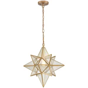 60-Watt 1-Light Brass Finished Shaded Pendant-Light with Seeded Glass Shade and No Bulbs Included