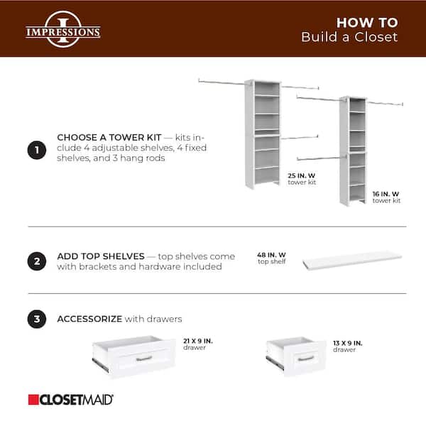 ClosetMaid - Impressions Basic Plus 60 in. W - 120 in. W White Wood Closet System