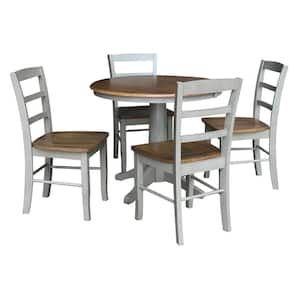 5-Piece Set Distressed Hickory and Stone 36 in. Round Dining table with 4-Side Chairs