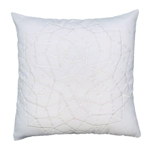 Hugo White Embroidered Geometric Abstract Pattern Square Accent 20 in. x 20 in. Throw Pillow with Filler (Set of 2)