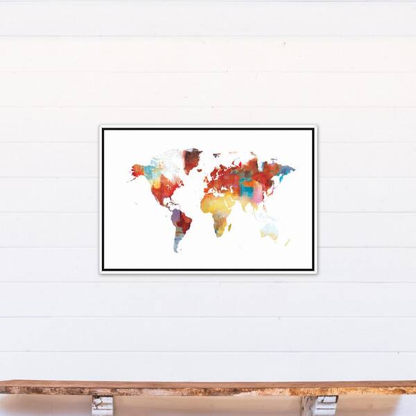 DESIGNS DIRECT 37.75 in. x 25.75 in. ''Colorful World Map'' Printed Framed Canvas Wall Art