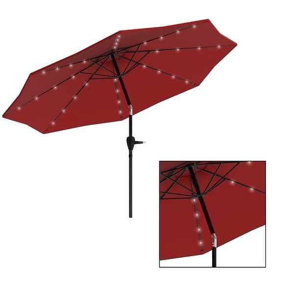 Pure Garden 10-ft LED Lighted Patio Umbrella Aluminum Frame Solar Powered in Red 