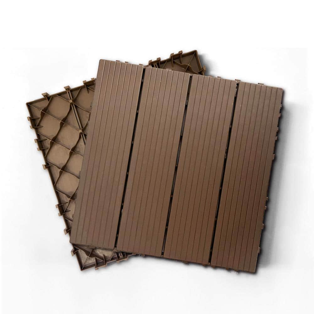1 ft. x 1 ft. Plastic Composite Deck Tile in Dark Brown, Resist Rust, Water