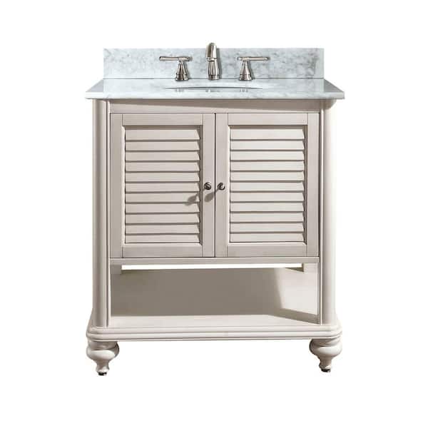 Avanity Tropica 25 in. W x 22 in. D x 35 in. H Vanity in Antique White with Marble Vanity Top in Carrera White and White Basin