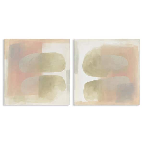 Neutral Oblong Shapes Abstract by June Erica Vess 2-Pieces Unframed Abstract Graphic Art Print 17 in. x 17 in.