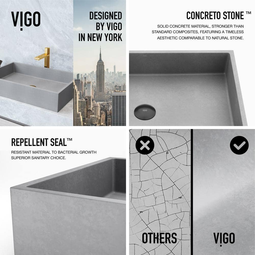 Concreto Stone 24" Gray Rectangular Vessel Bathroom Sink