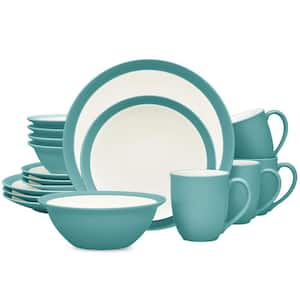 Colorwave Turquoise 16-Piece Curve (Turquoise) Stoneware Dinnerware Set, Service For 4