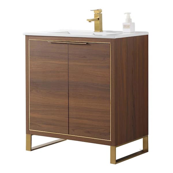 FINE FIXTURES Opulence 30 in. W x 18 in. D x 33.5 in. H Bath Vanity in Walnut Ebony with White Ceramic Top