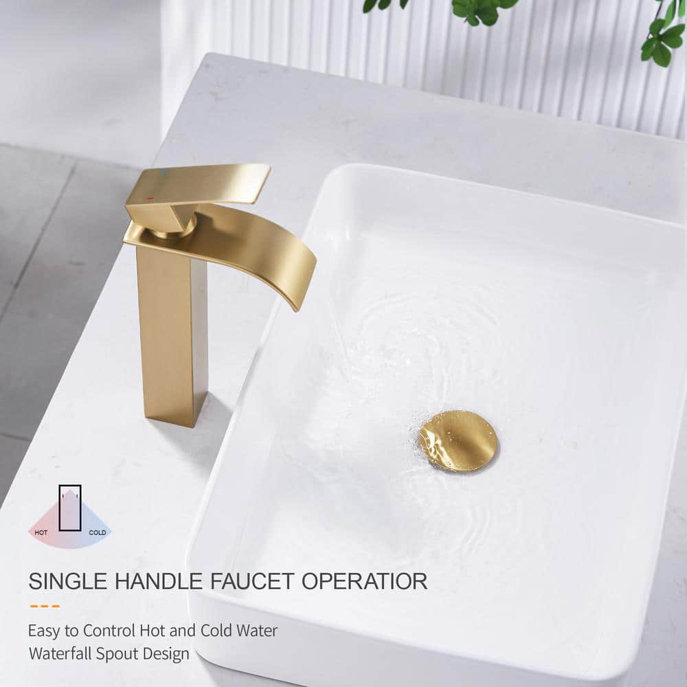 Brushed Gold Stainless Steel Single Handle Vessel Sink Faucet