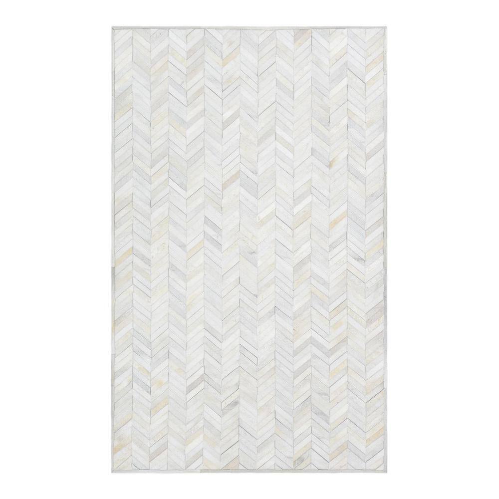 Ivory Chevron Cowhide and Wool 10' x 14' Area Rug