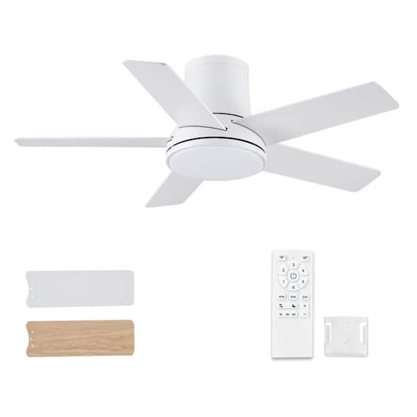 Amice 42 in. Indoor Matte White Flush Mount Ceiling Fan with Integrated LED, Remote Control and 5 Reversible Blades