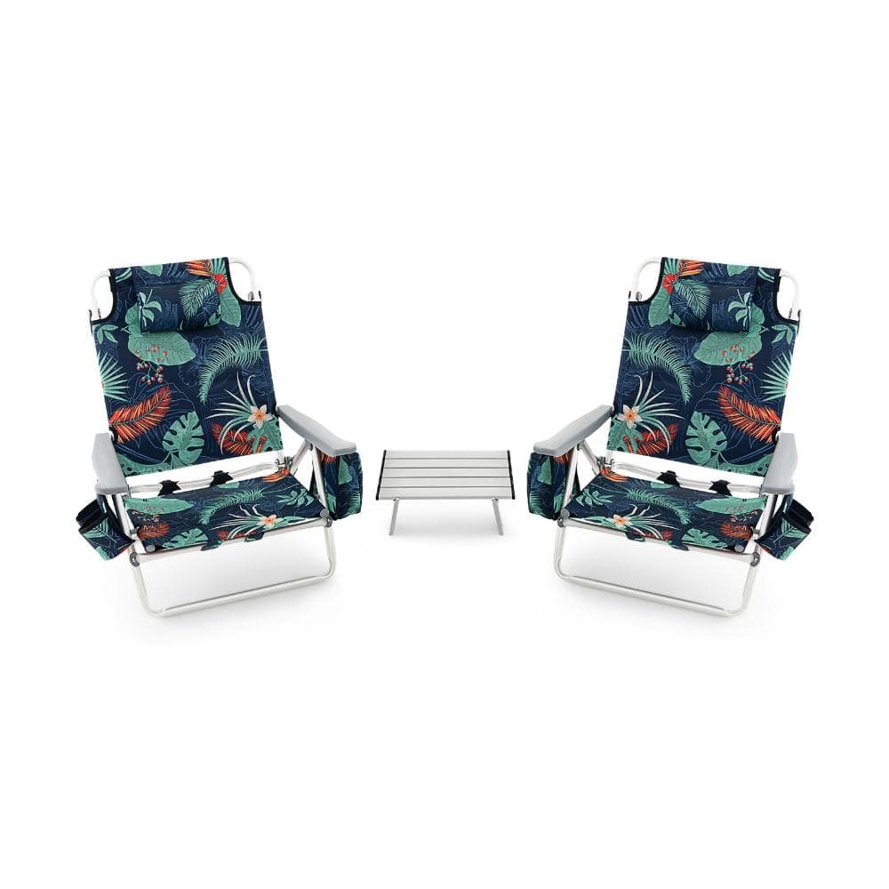 3-Piece Aluminum Folding Beach Reclining Chair Set with Side Table, Backpack Straps and 300 lb. Capacity, Green price history on PriceWatchPro